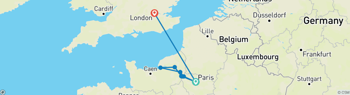 Image of a map showing the route of the tour