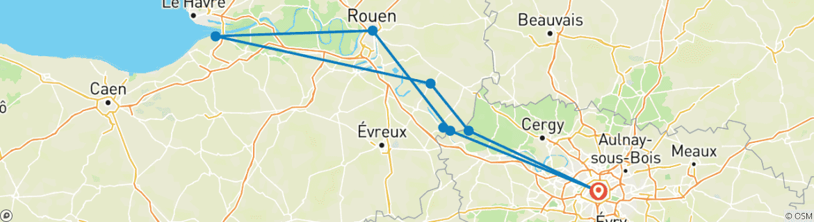Image d'une carte montrant l'itinéraire du circuit