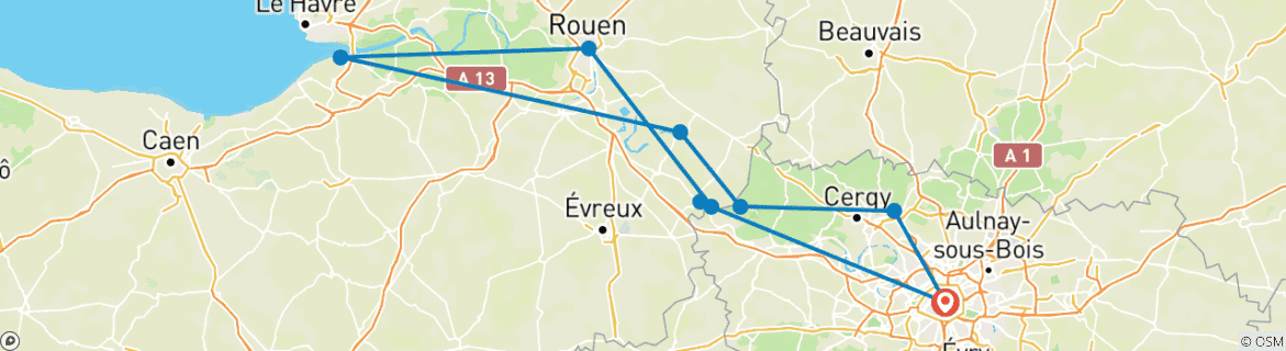 Image d'une carte montrant l'itinéraire du circuit