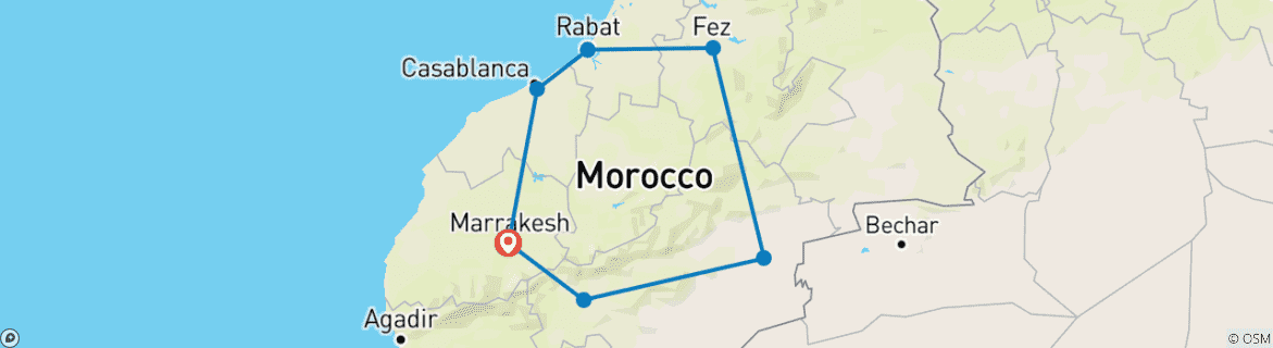 Foto van een kaart met de route van de rondreis