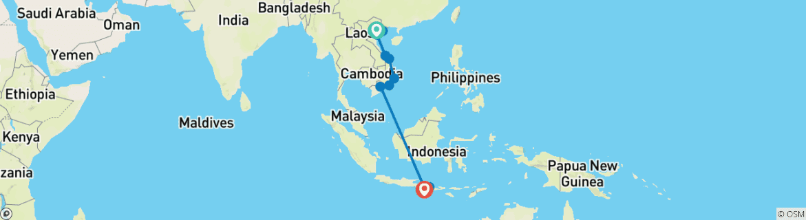 Image of a map showing the route of the tour