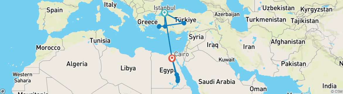 Foto van een kaart met de route van de rondreis