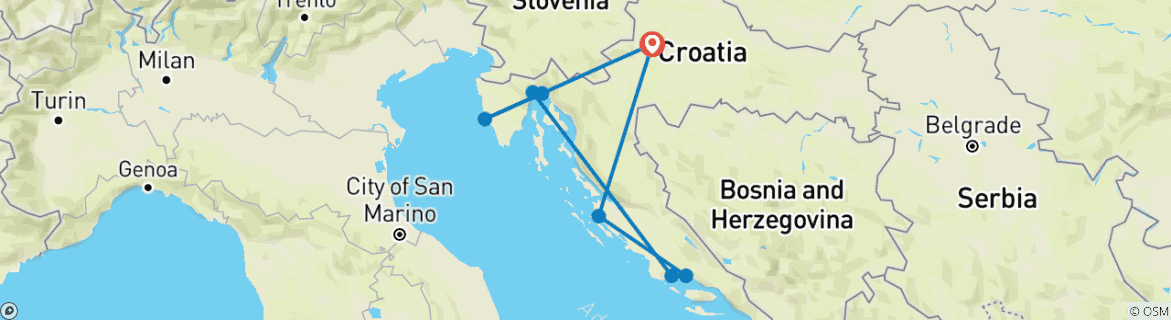 Image of a map showing the route of the tour