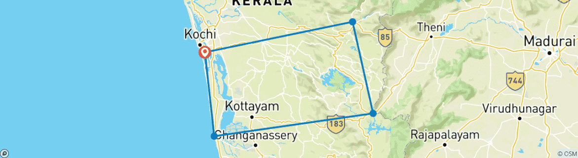 Image of a map showing the route of the tour