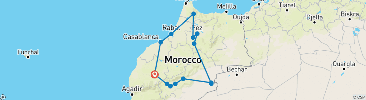 Image d'une carte montrant l'itinéraire du circuit