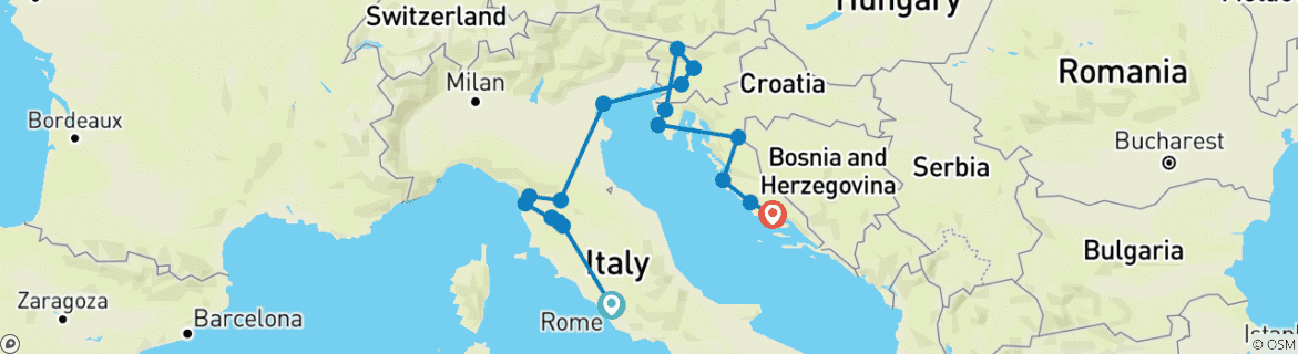 Image of a map showing the route of the tour