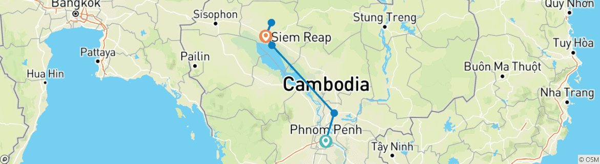 Image of a map showing the route of the tour