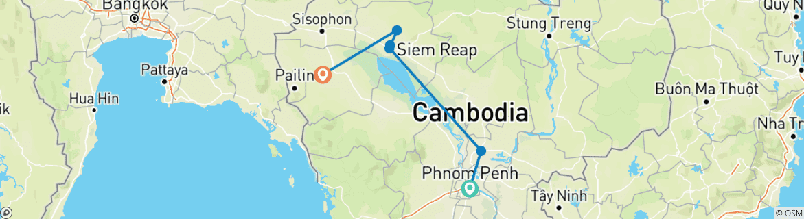 Image of a map showing the route of the tour