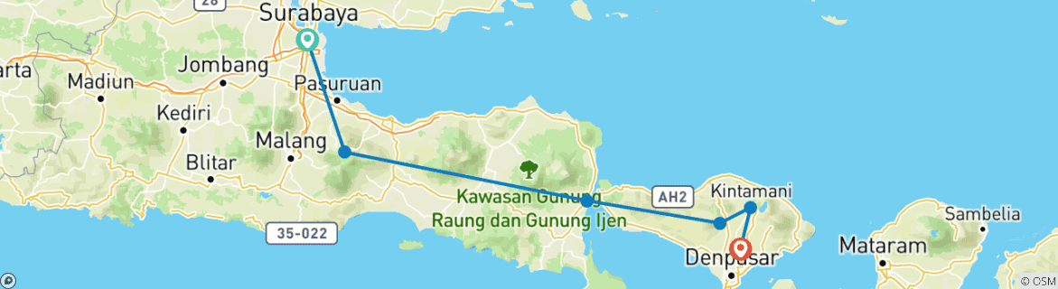 Image of a map showing the route of the tour