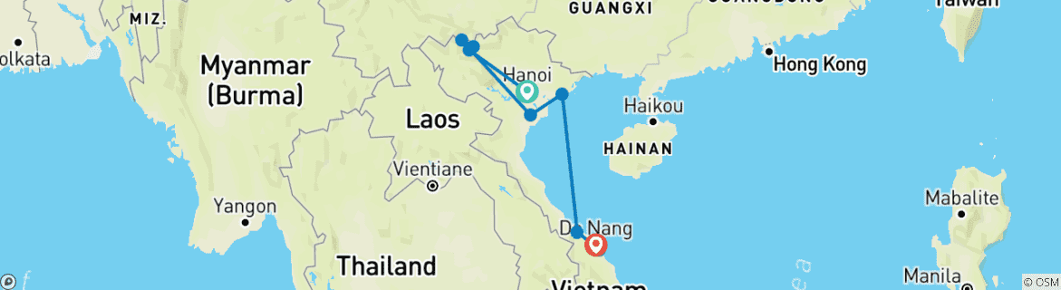 Image d'une carte montrant l'itinéraire du circuit