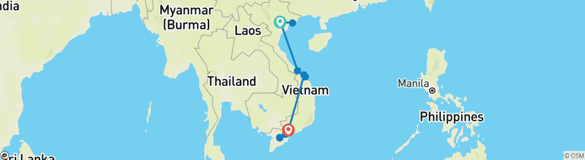Image of a map showing the route of the tour