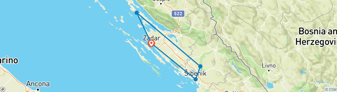 Image of a map showing the route of the tour