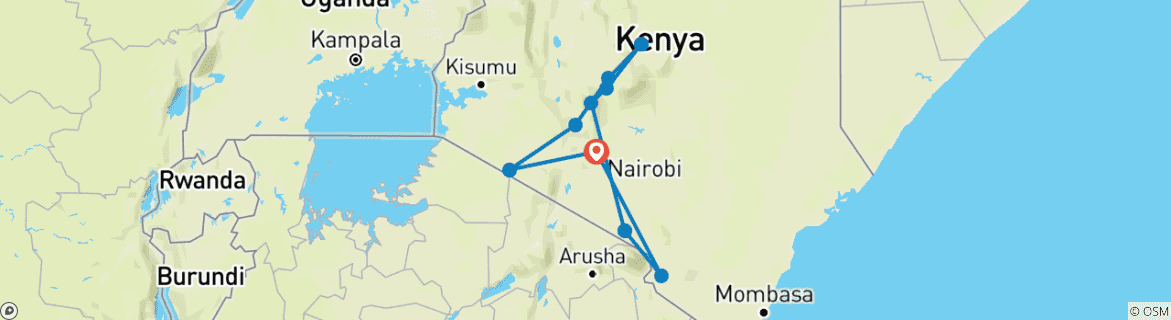 Image of a map showing the route of the tour