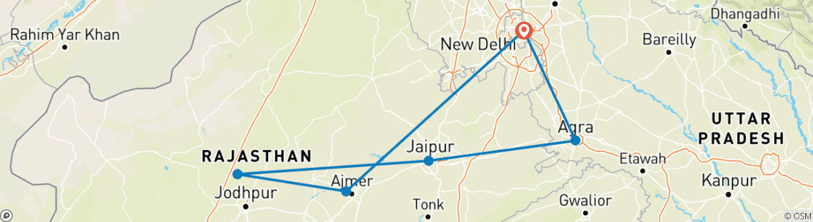 Image d'une carte montrant l'itinéraire du circuit