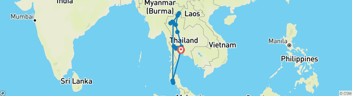 Image of a map showing the route of the tour
