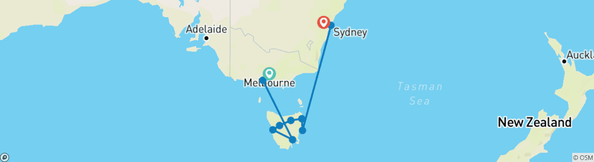 Image of a map showing the route of the tour