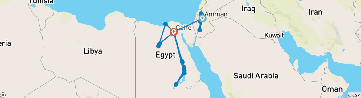 Karte von ab enteuer Petra zu den Pyramiden mit Sahara Wüste und Nil Segeln