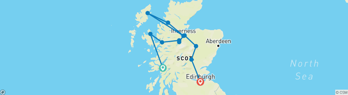 Image of a map showing the route of the tour