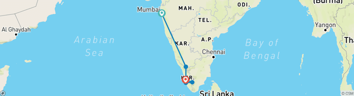 Image of a map showing the route of the tour