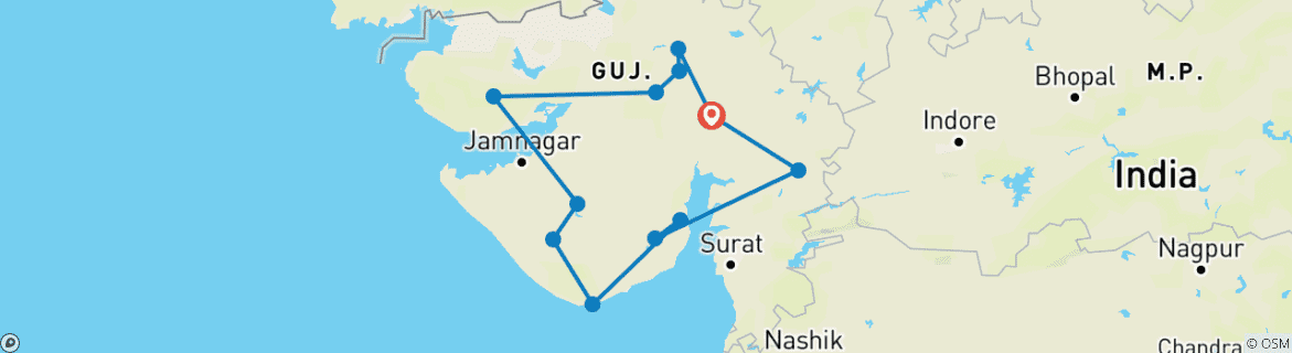 Image of a map showing the route of the tour