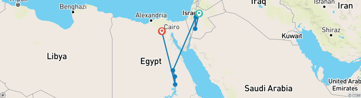 Image of a map showing the route of the tour