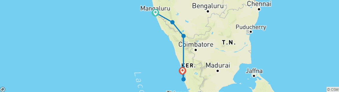 Image of a map showing the route of the tour