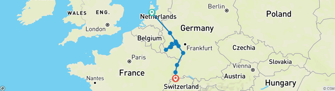 Image d'une carte montrant l'itinéraire du circuit