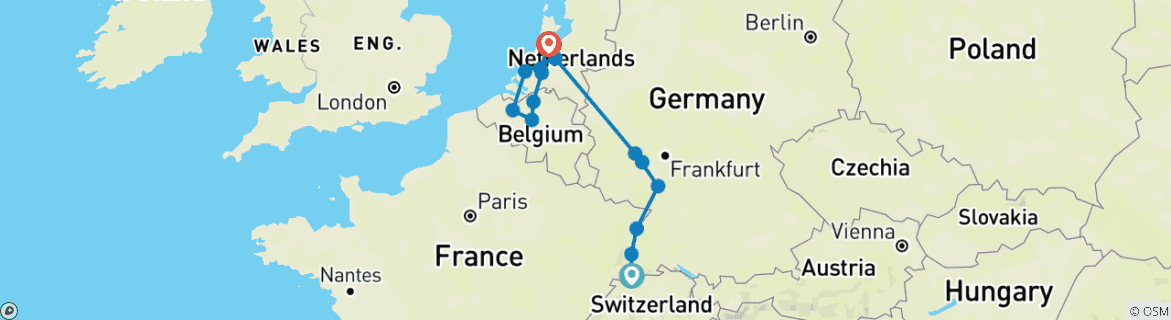 Image d'une carte montrant l'itinéraire du circuit