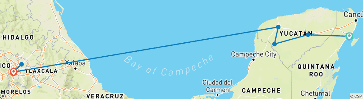 Image d'une carte montrant l'itinéraire du circuit