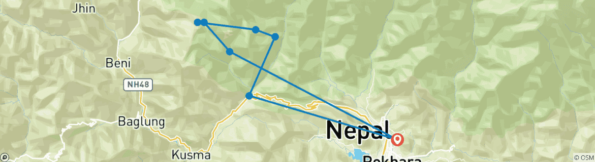Image of a map showing the route of the tour