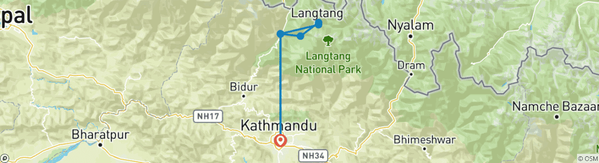 Image of a map showing the route of the tour