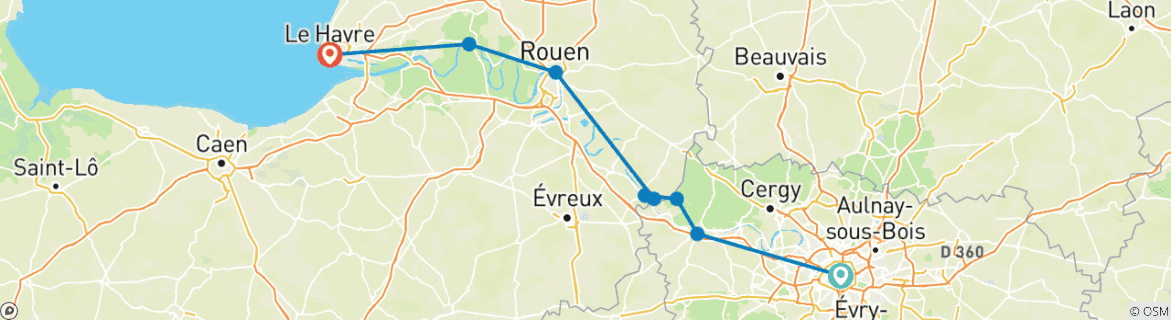 Image d'une carte montrant l'itinéraire du circuit