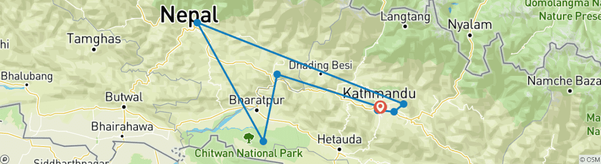 Image of a map showing the route of the tour