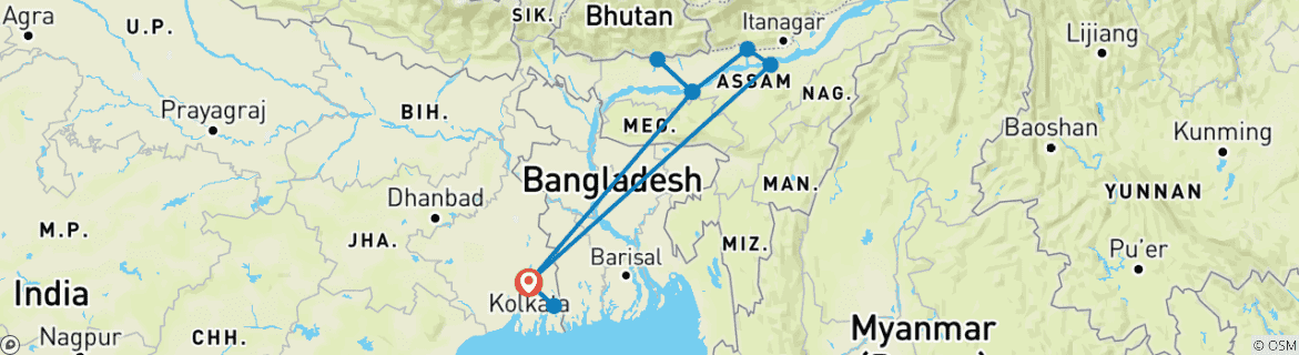 Image d'une carte montrant l'itinéraire du circuit