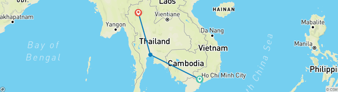 Image of a map showing the route of the tour