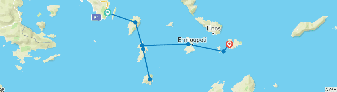 Image of a map showing the route of the tour