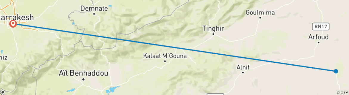 Image of a map showing the route of the tour