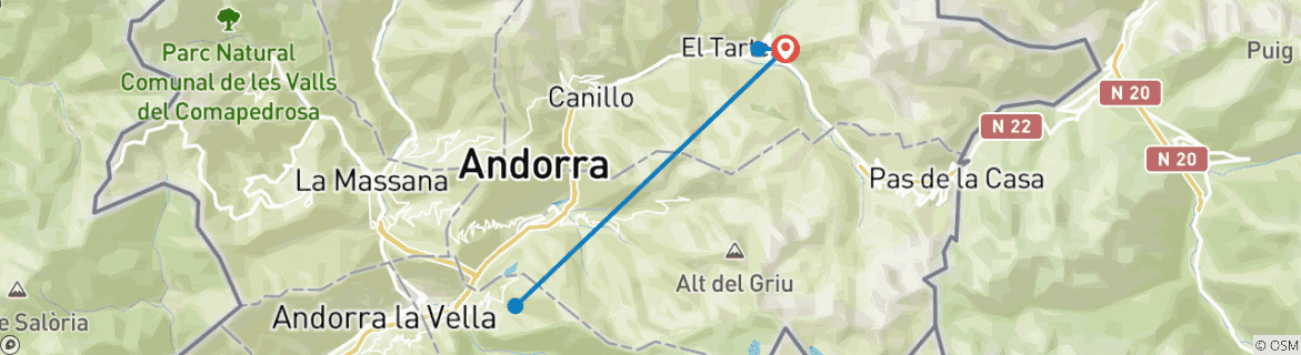 Image of a map showing the route of the tour