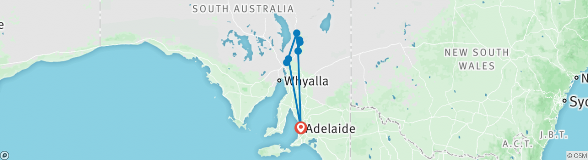 Image of a map showing the route of the tour
