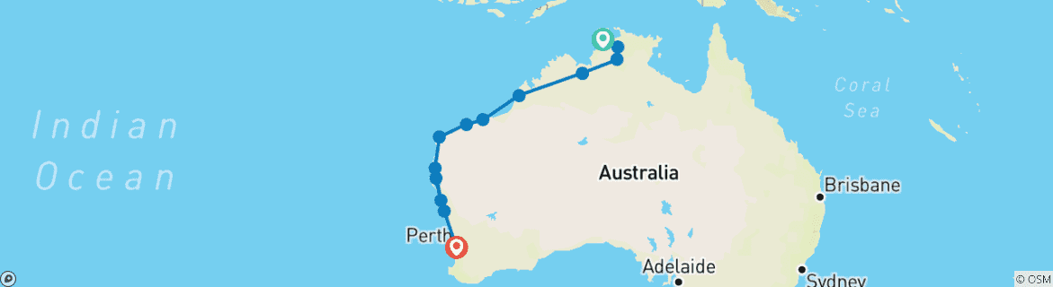 Image of a map showing the route of the tour