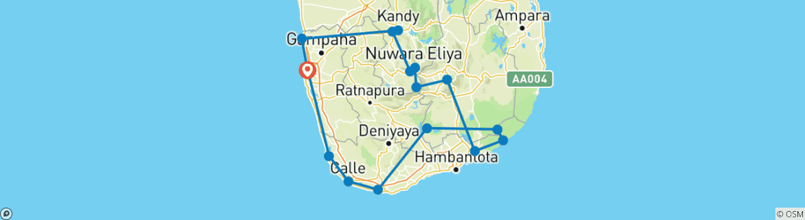 Image of a map showing the route of the tour