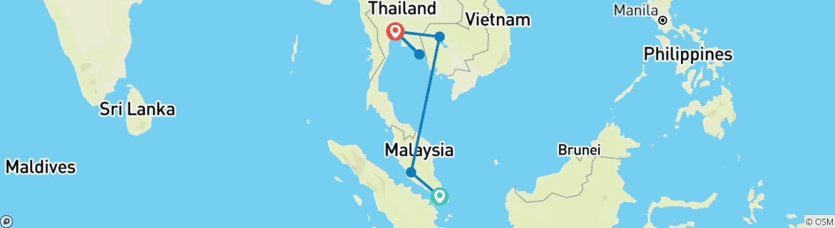 Image of a map showing the route of the tour