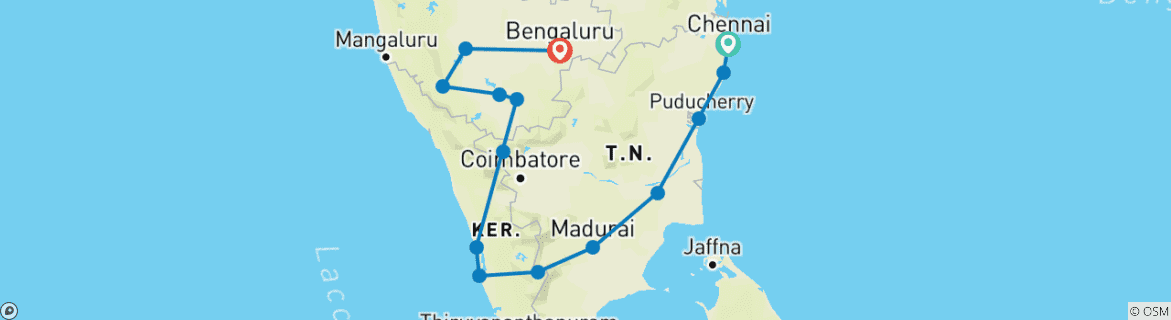 Image d'une carte montrant l'itinéraire du circuit