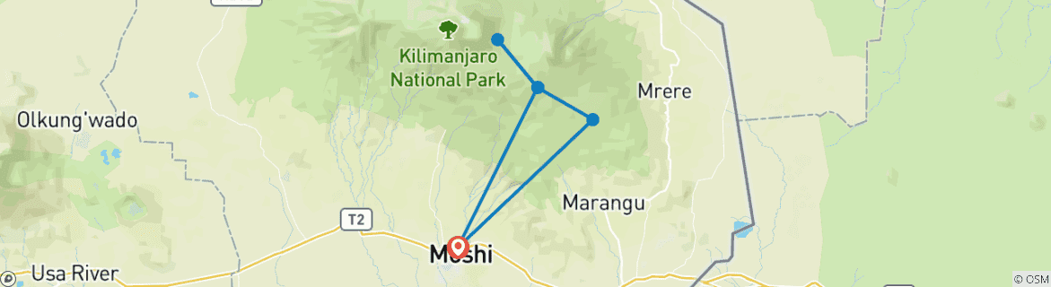 Image of a map showing the route of the tour