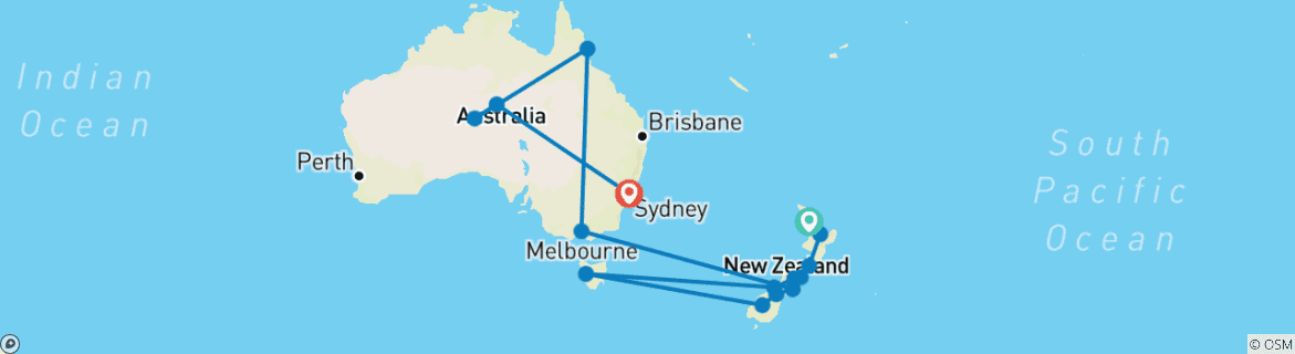 Image of a map showing the route of the tour