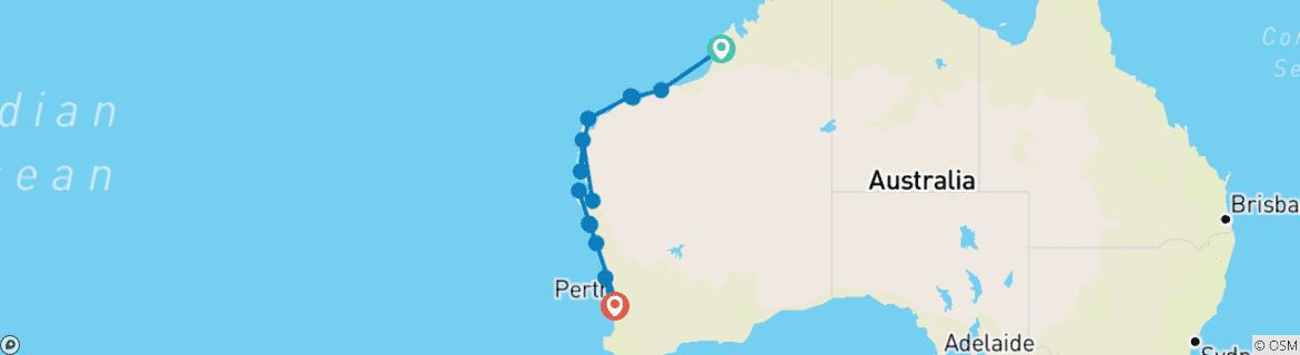 Image of a map showing the route of the tour