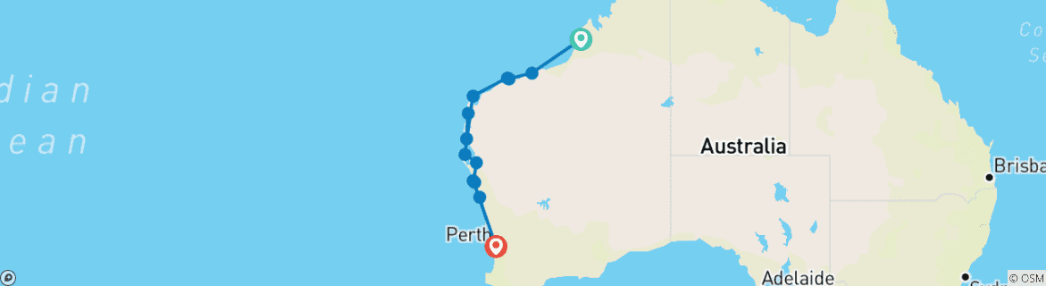 Image of a map showing the route of the tour