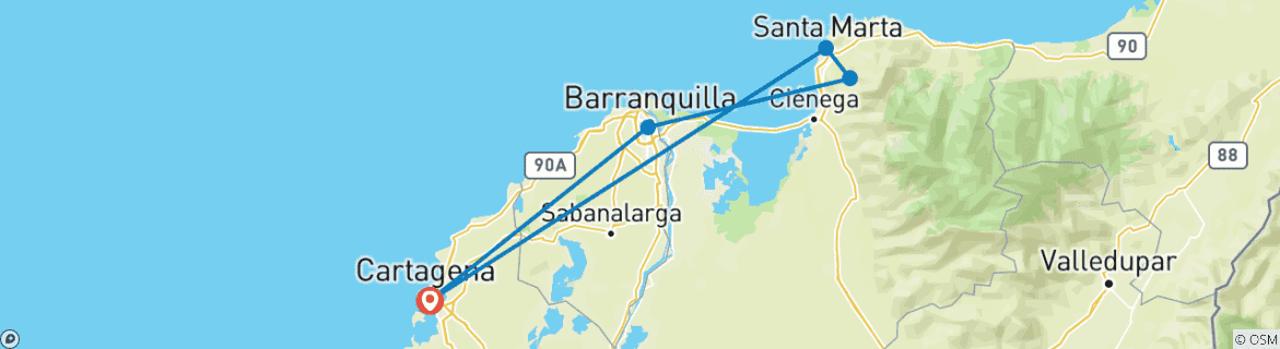 Image d'une carte montrant l'itinéraire du circuit
