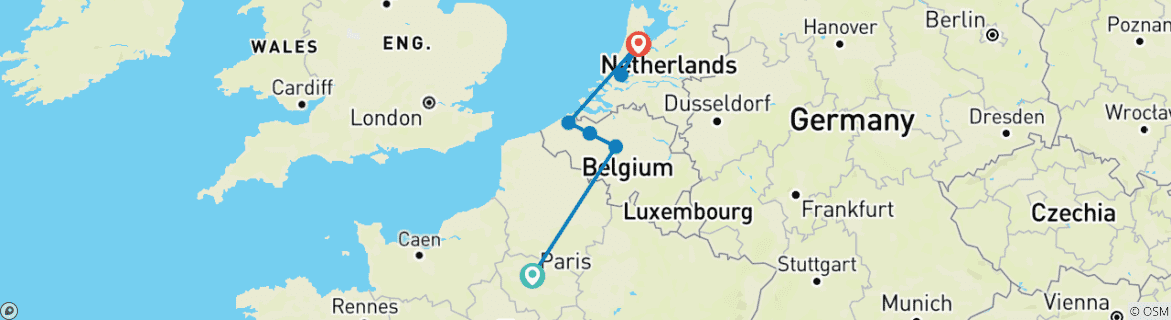 Image of a map showing the route of the tour