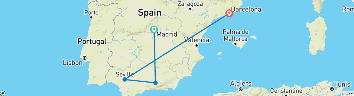 Image of a map showing the route of the tour